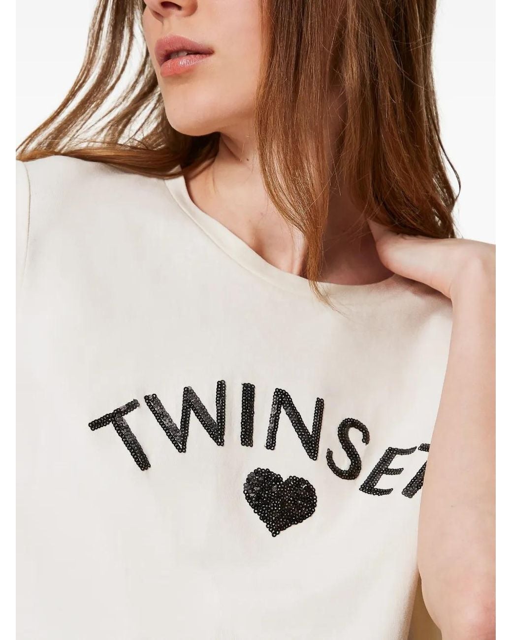 Twinset White Logo-Embellished T-Shirt