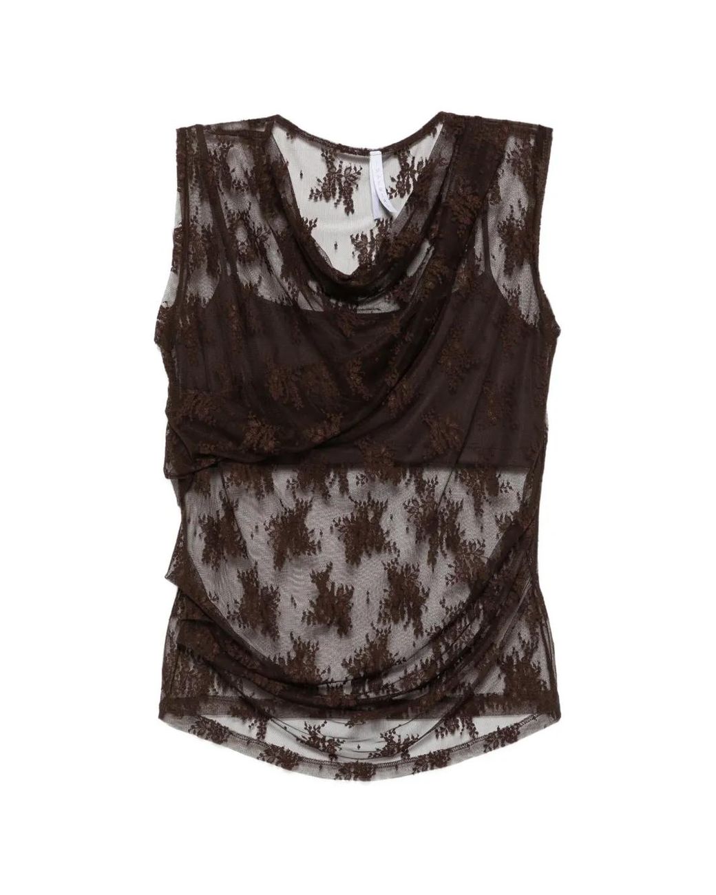 Imperial Brown Lace-Overlay Draped Top