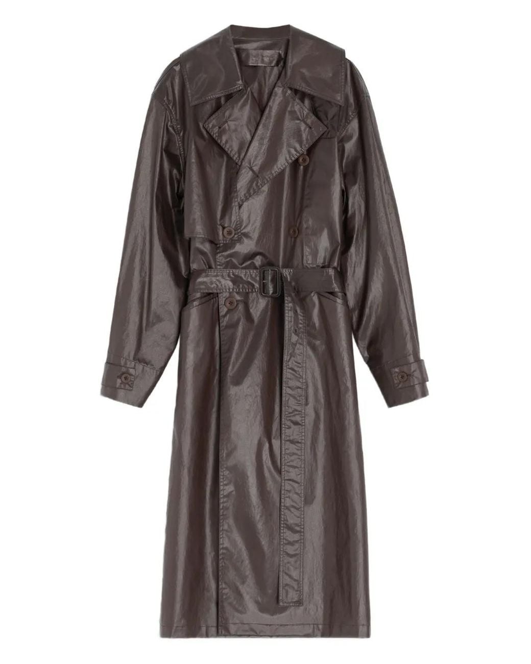 Lemaire Gray Metallic-Effect Double-Breasted Trench Coat