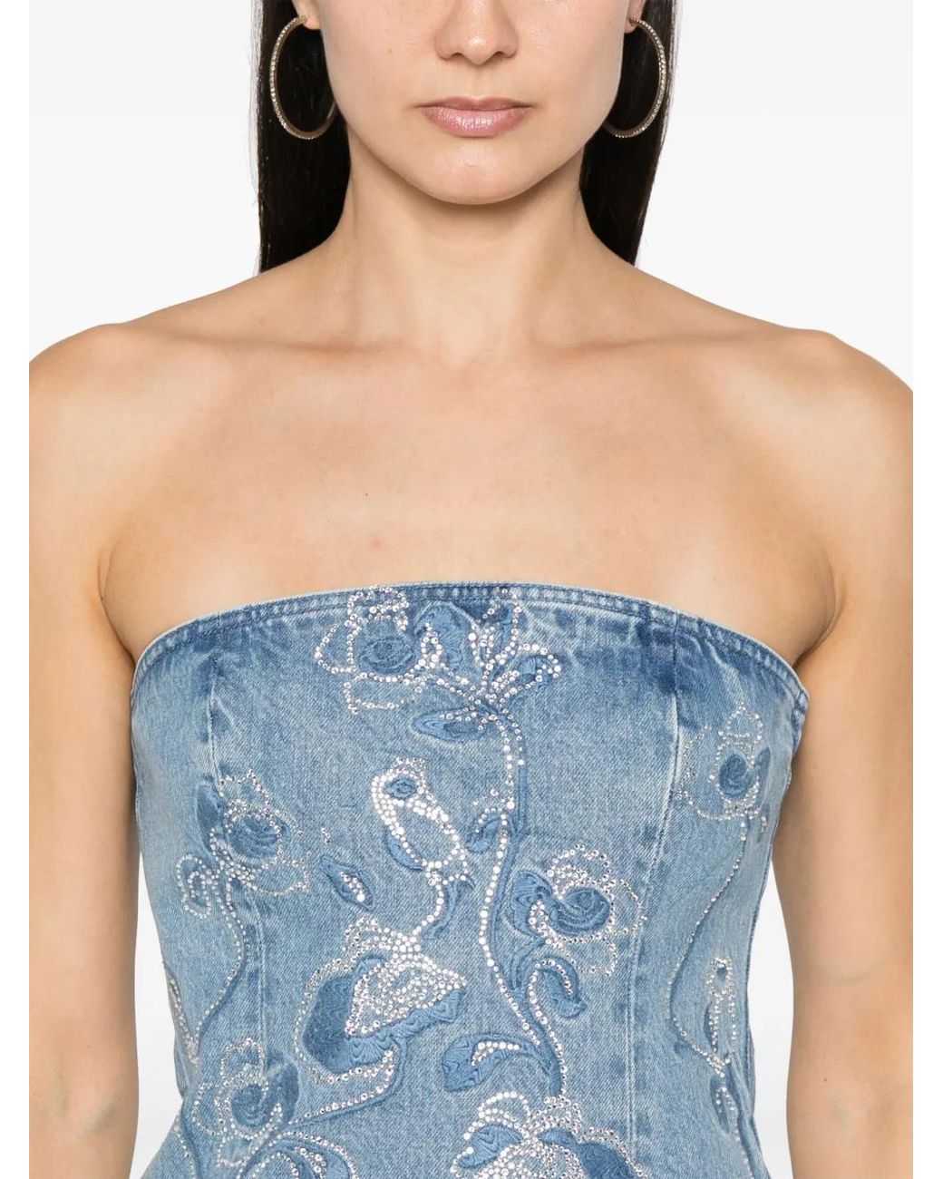 ROTATE BIRGER CHRISTENSEN Blue Rhinestone-Embellished Top