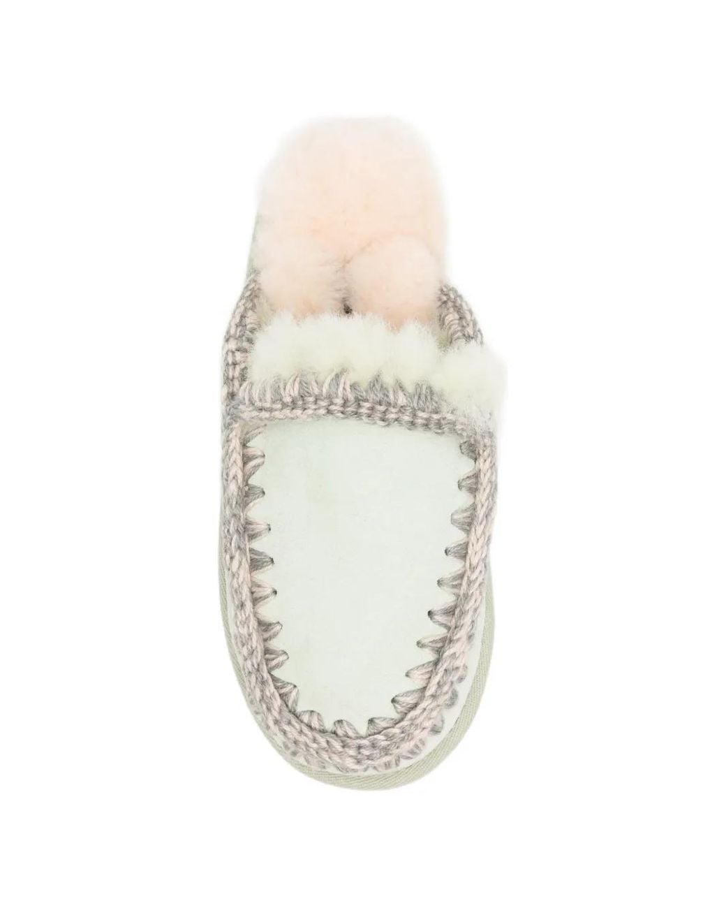 Mou White Eskimo Crochet-Trim Sheepskin Slippers
