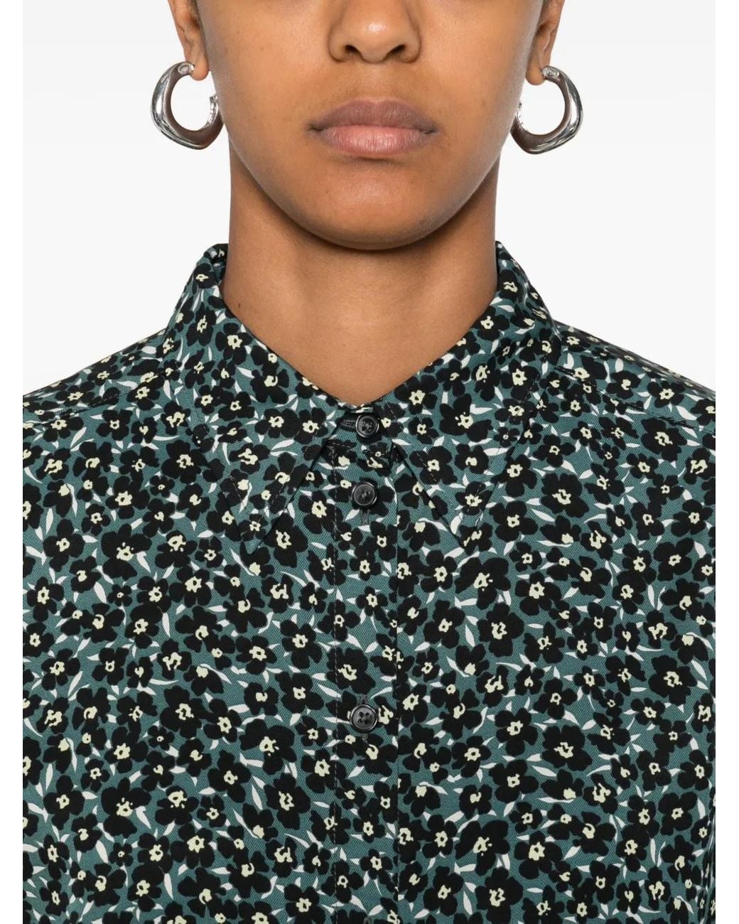 Marc O' Polo Green Floral-Print Button-Down Shirt