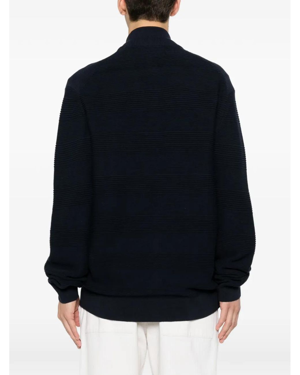 Gant Blue Textured Zip-Up Sweater for men