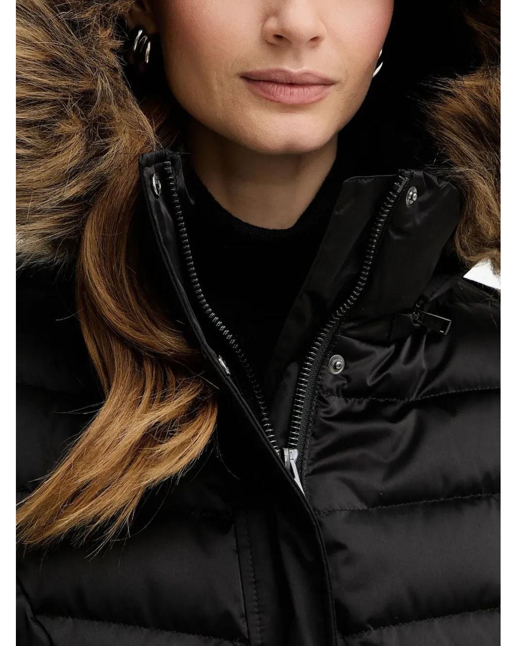 Guess Black Hooded Belted Coat