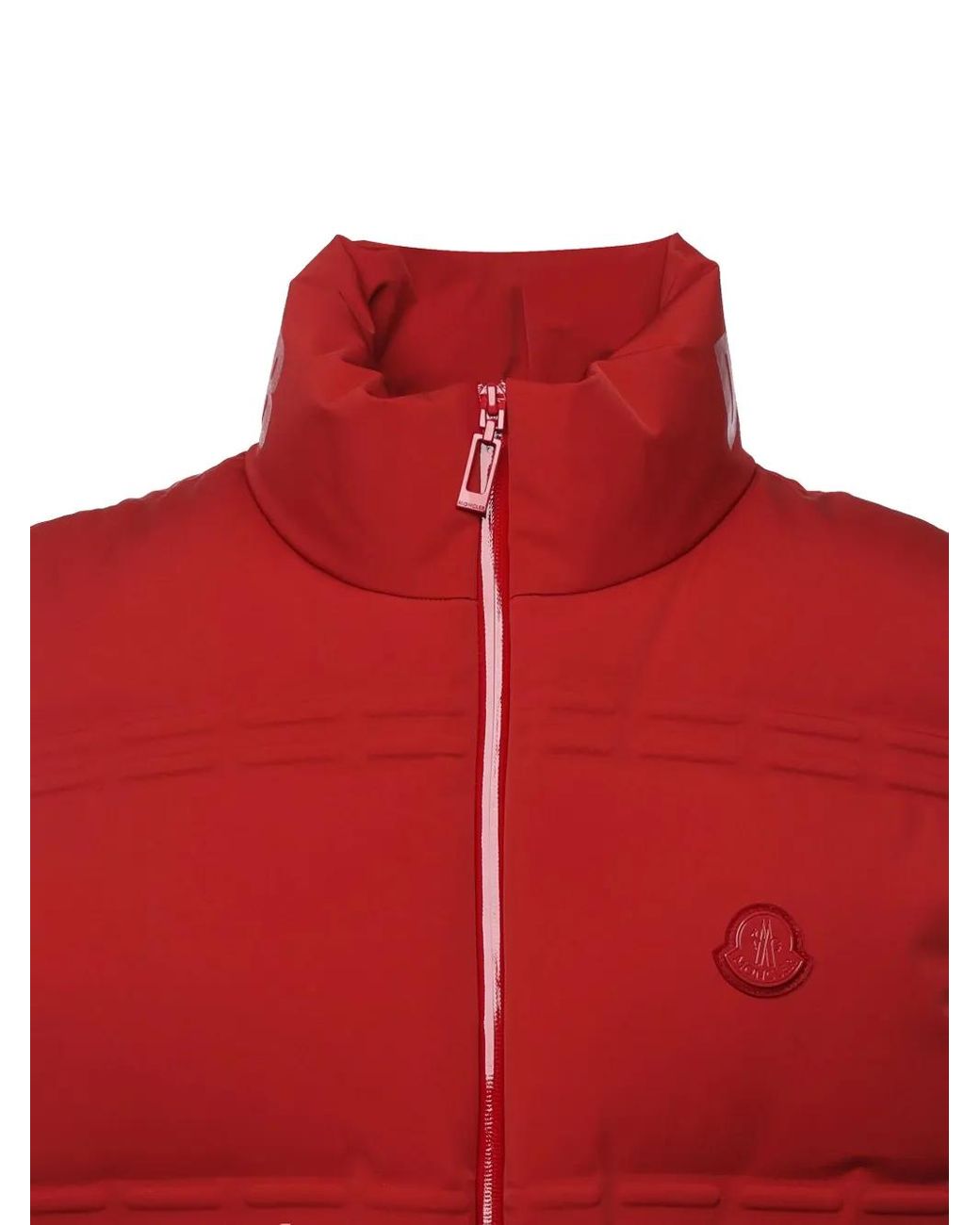 Moncler Red Gefütterte Jacke Mit Logo-Patch