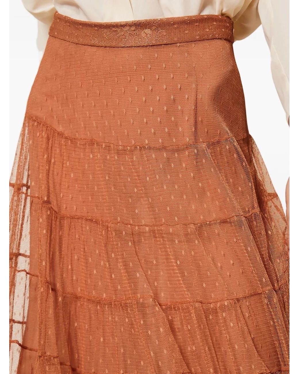 Twinset Orange Long Plumetis Tulle Skirt
