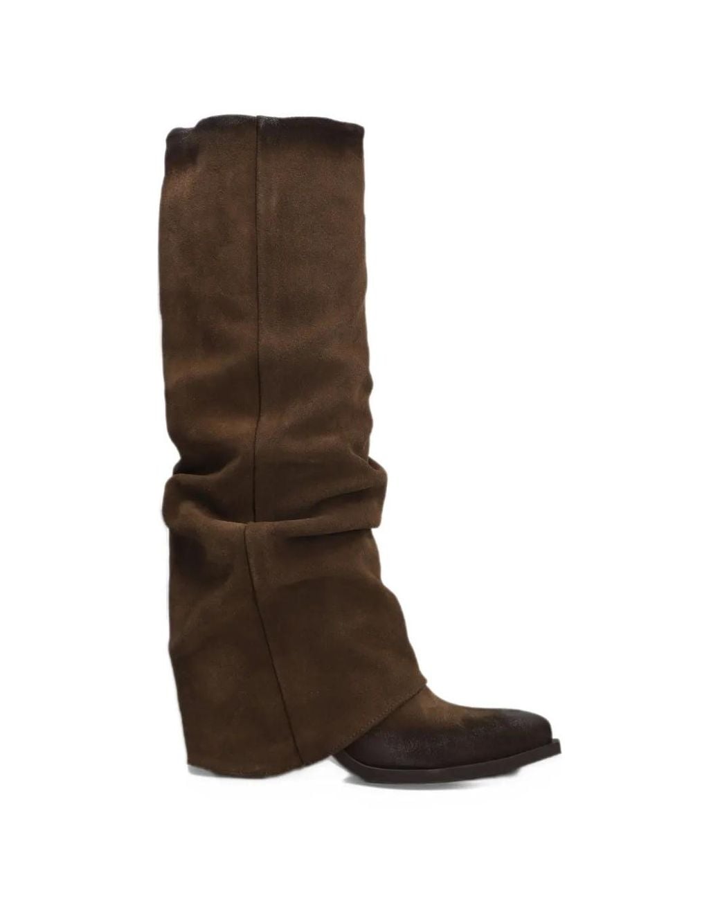 METISSE Brown Slouchy-Effect Leather Boots