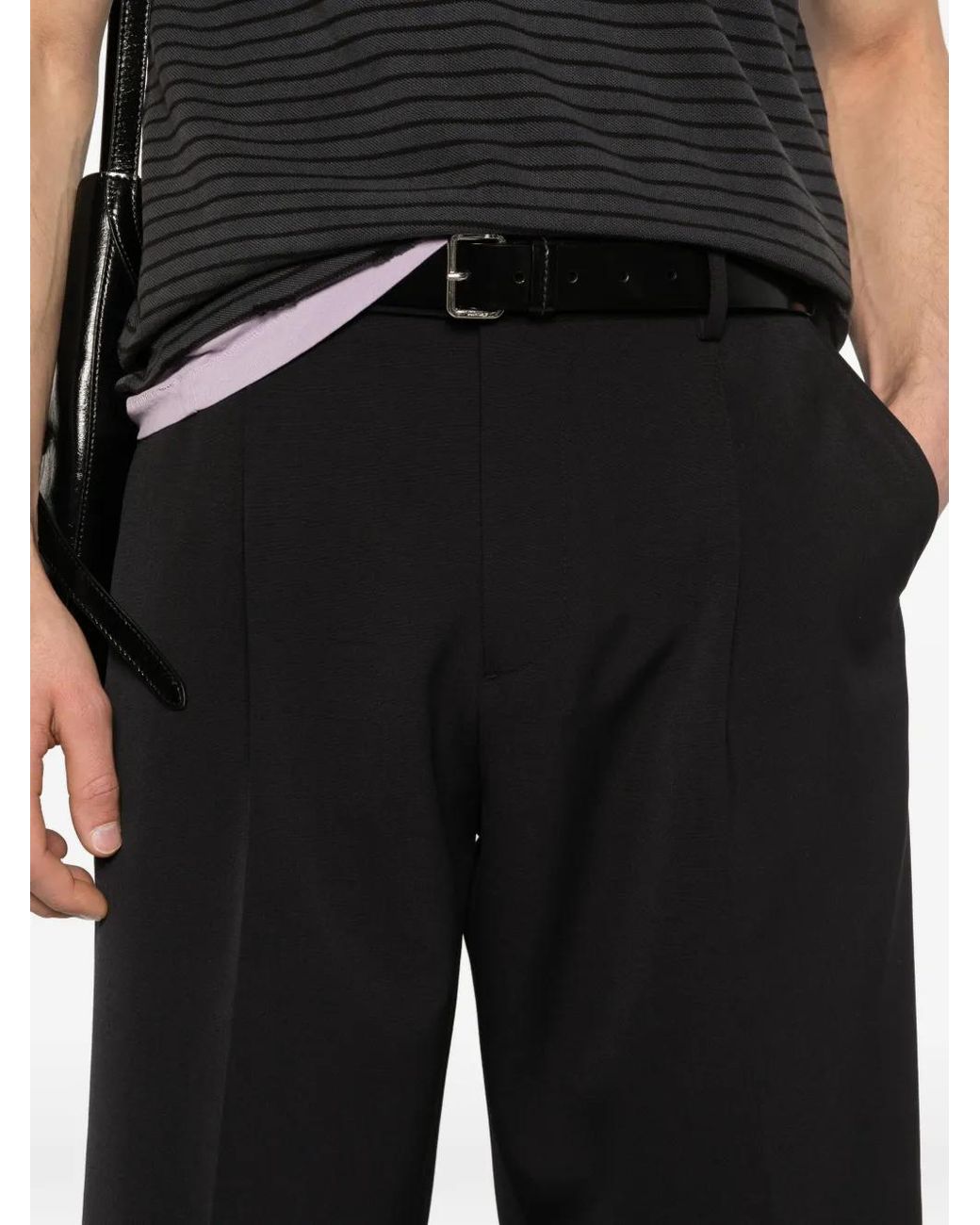 TONYWACK Black Pleated Frayed Tailored Shorts for men