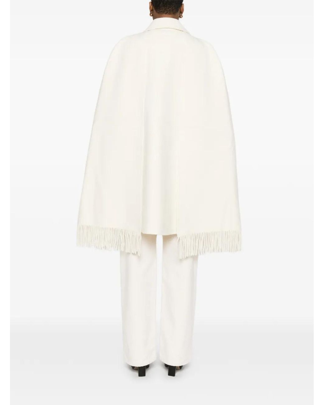 Totême White Fringed-Hem Coat