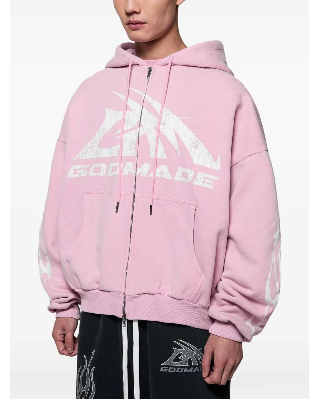 GODMADE Pink Gm Logo Logo-Print Zip-Up Hoodie for men