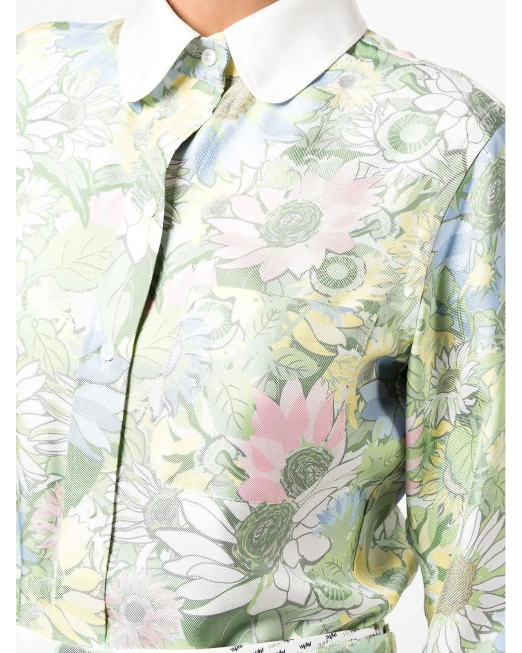 Thom Browne Green Floral-Print Silk Shirt