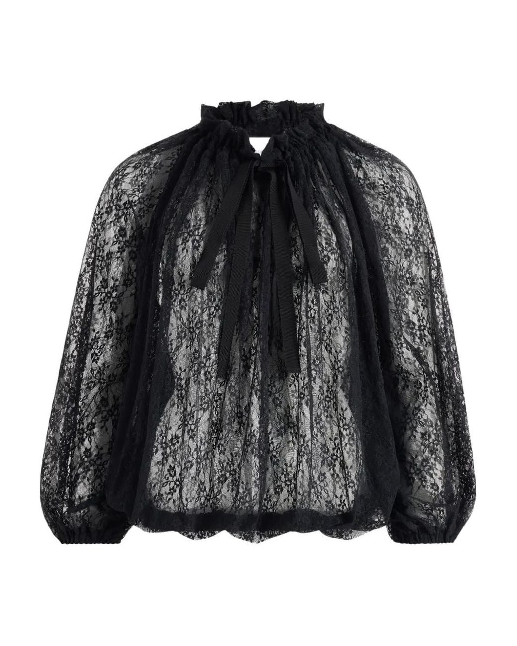 Patou Black Lace Drawstring Top