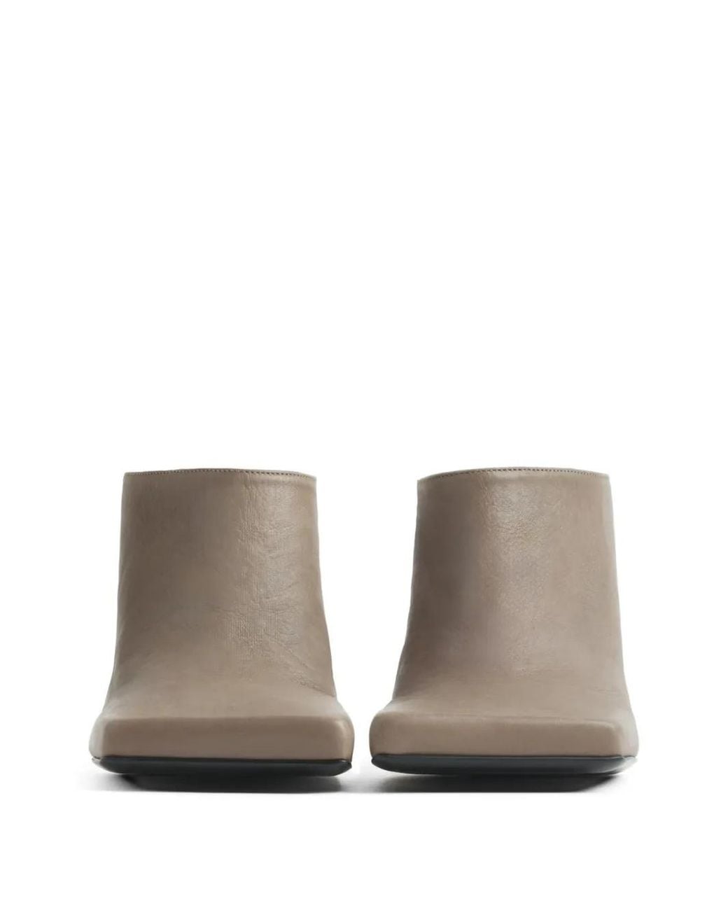 Mugler Gray Square-Toe Leather Mules