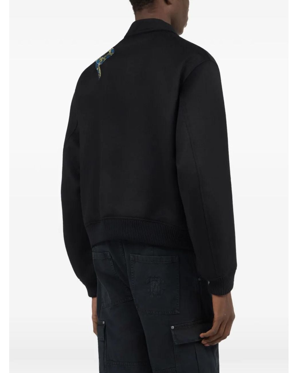 Roberto Cavalli Black Bomber Jacket With Snake Embroidery for men