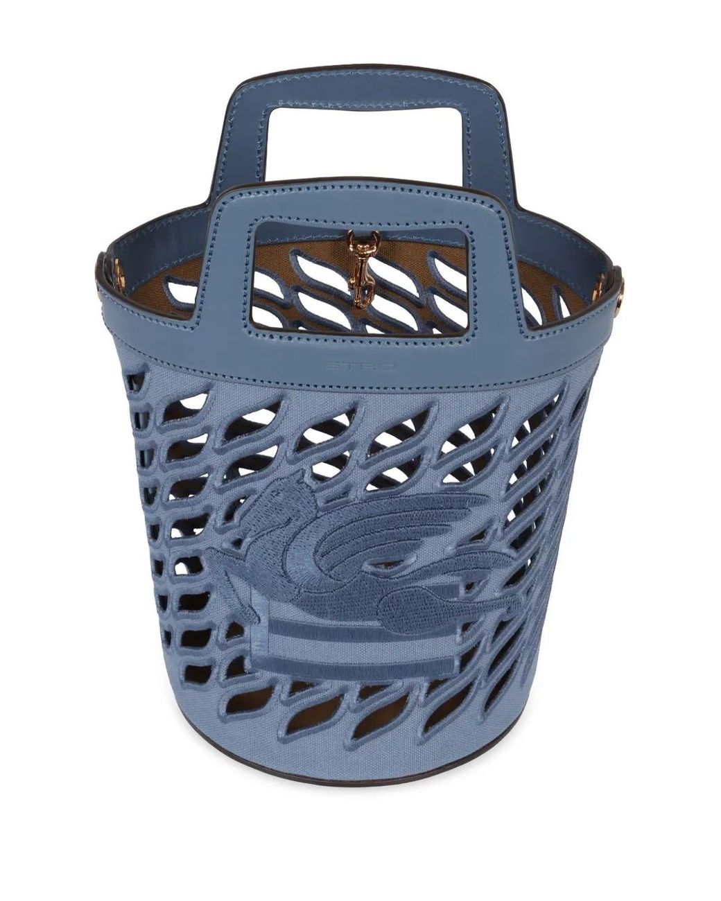 Etro Blue Signature Pegaso Leather Bucket Bag