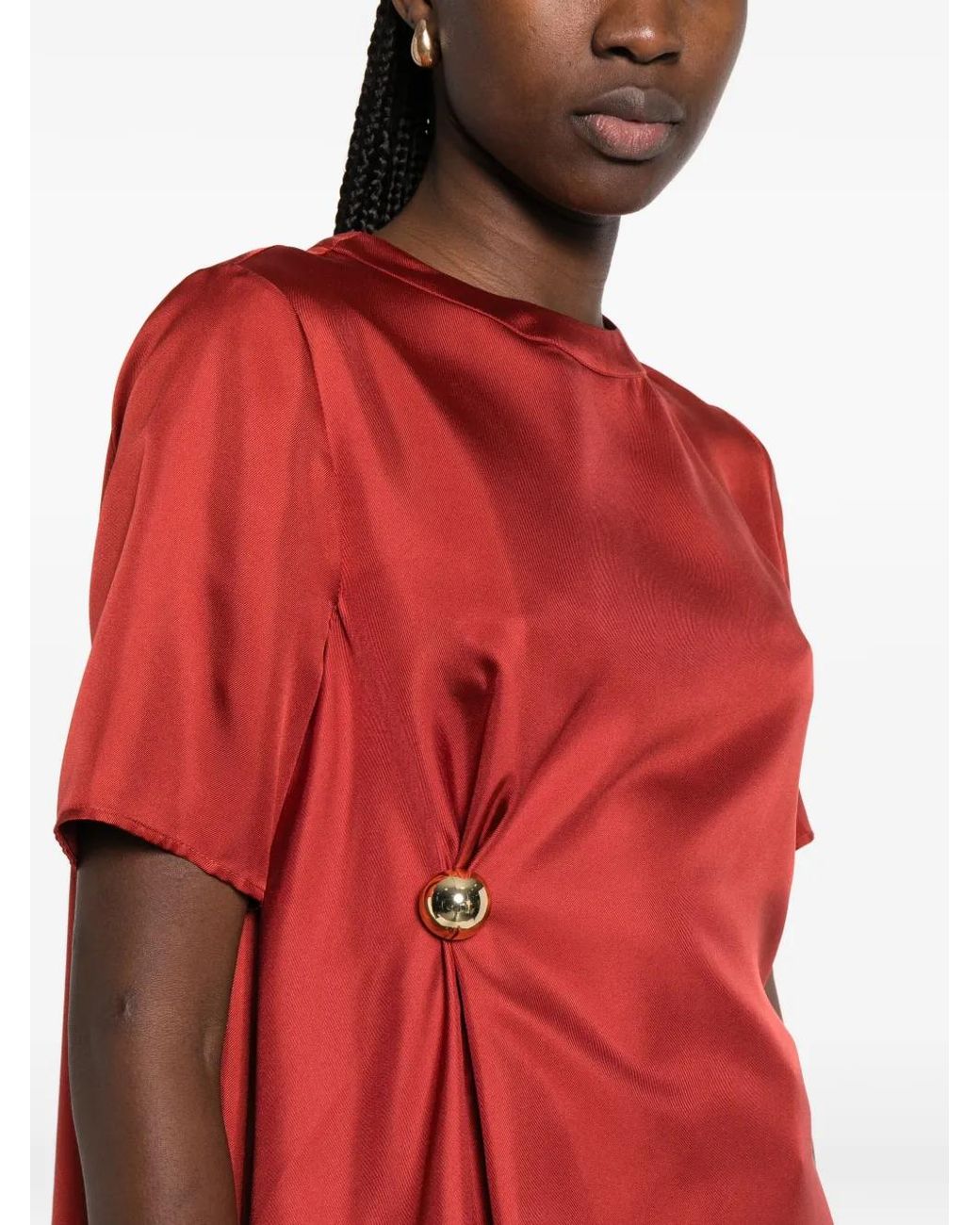 Loulou de Saison Red Madea Button-Detail Asymmetric Blouse
