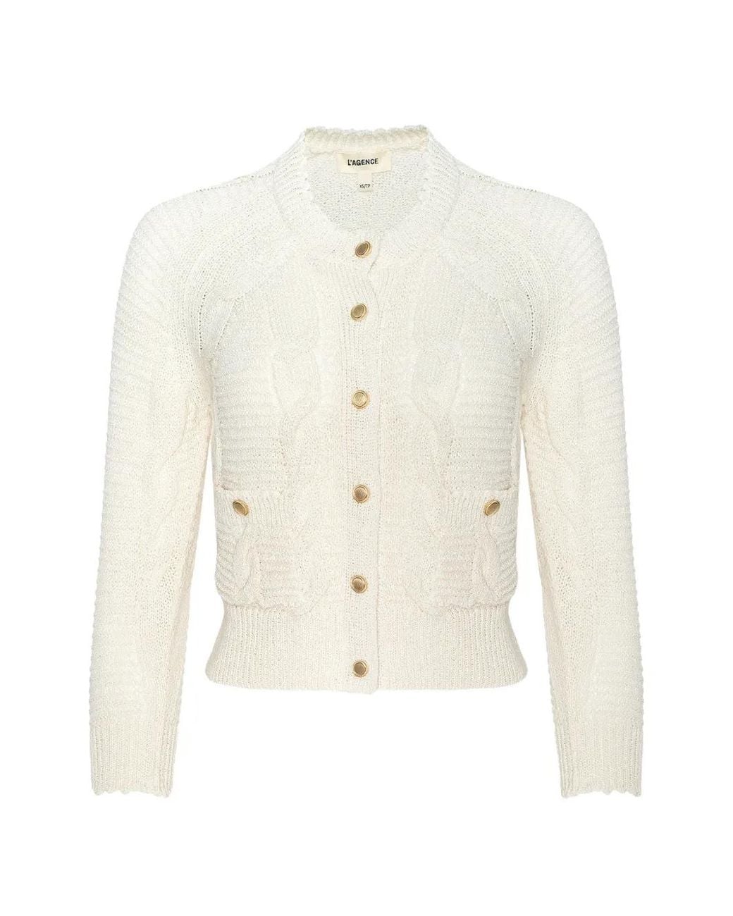 L'Agence White Darcy Cable-Knit Cardigan