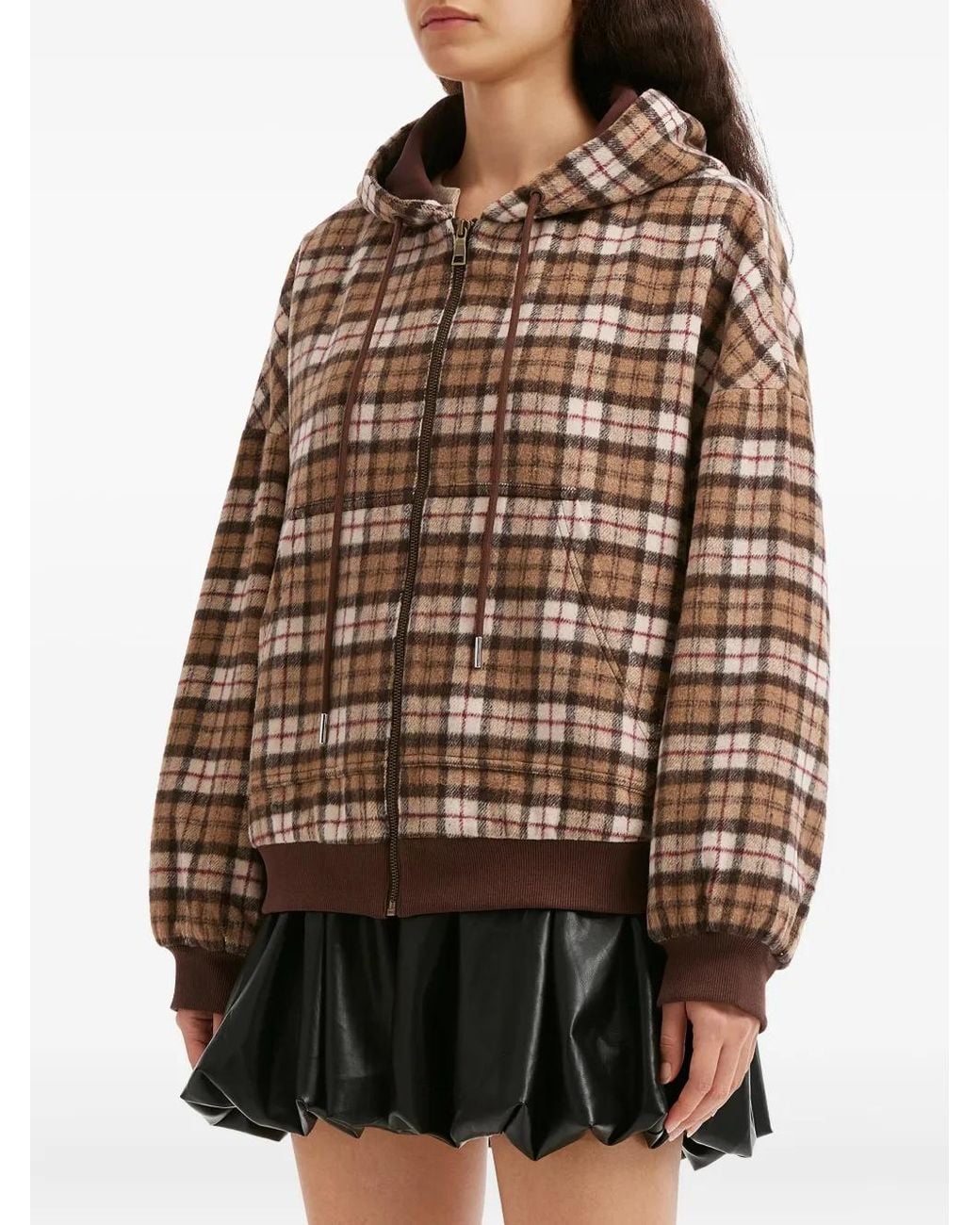 B+ AB Brown Check-Pattern Hoodie