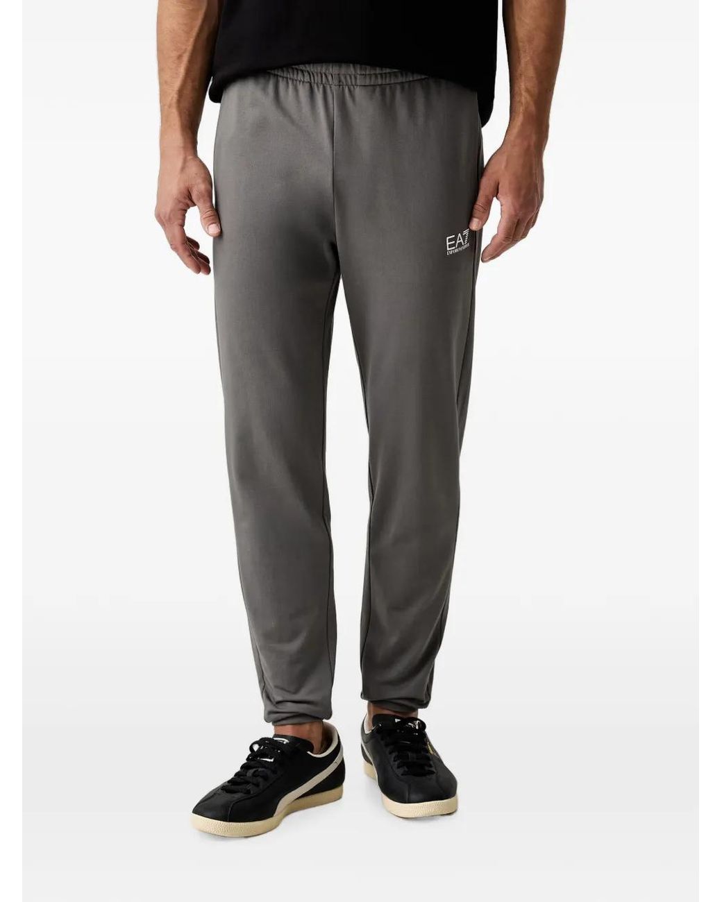 EA7 Black Logo-Print Track Pants for men
