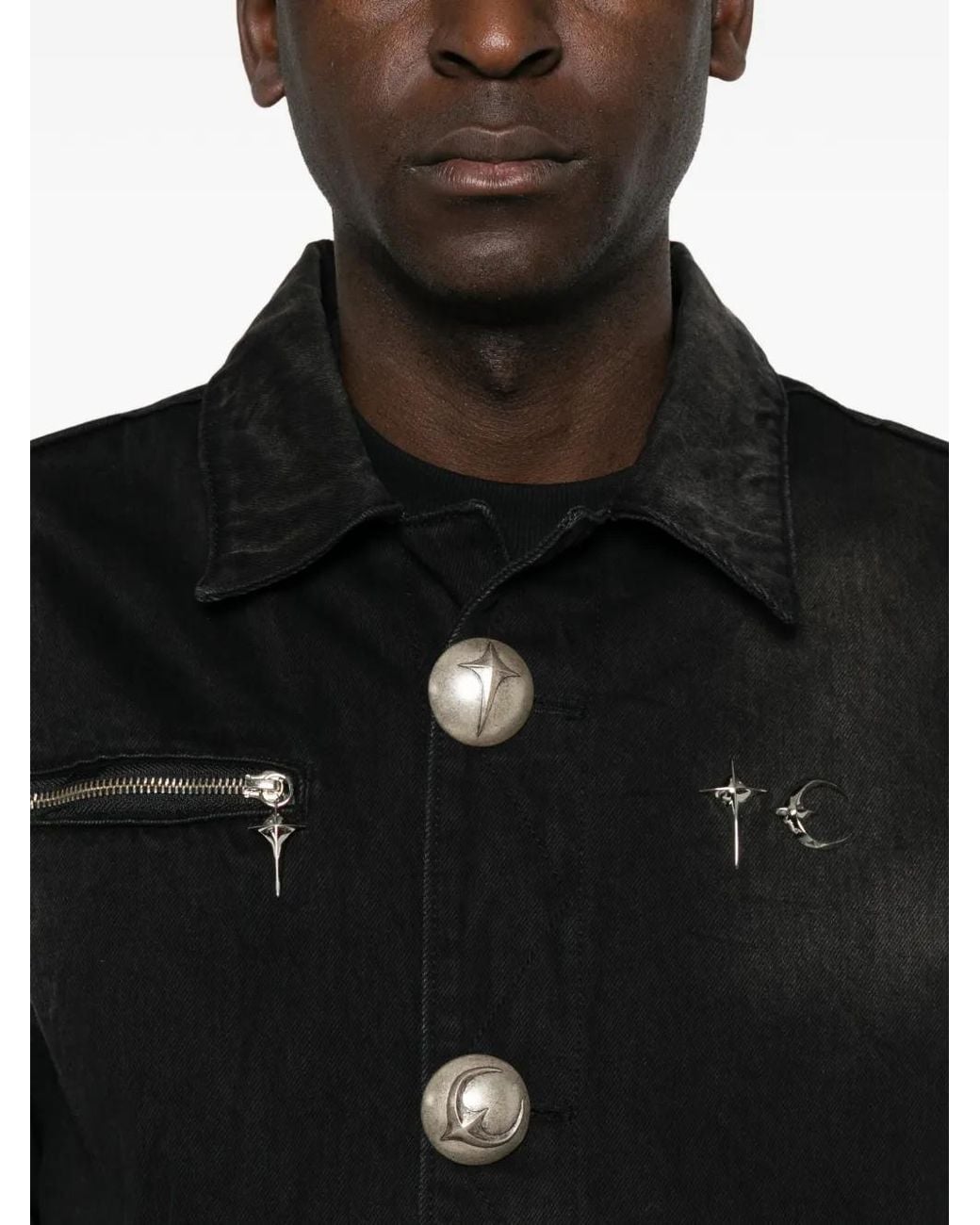 THUG CLUB Black Stud-Embellished Denim Jacket for men