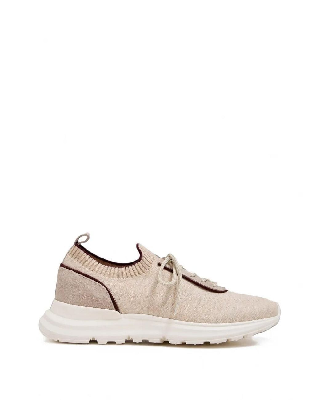 Eleventy White Knit Leather-Trim Sneakers for men