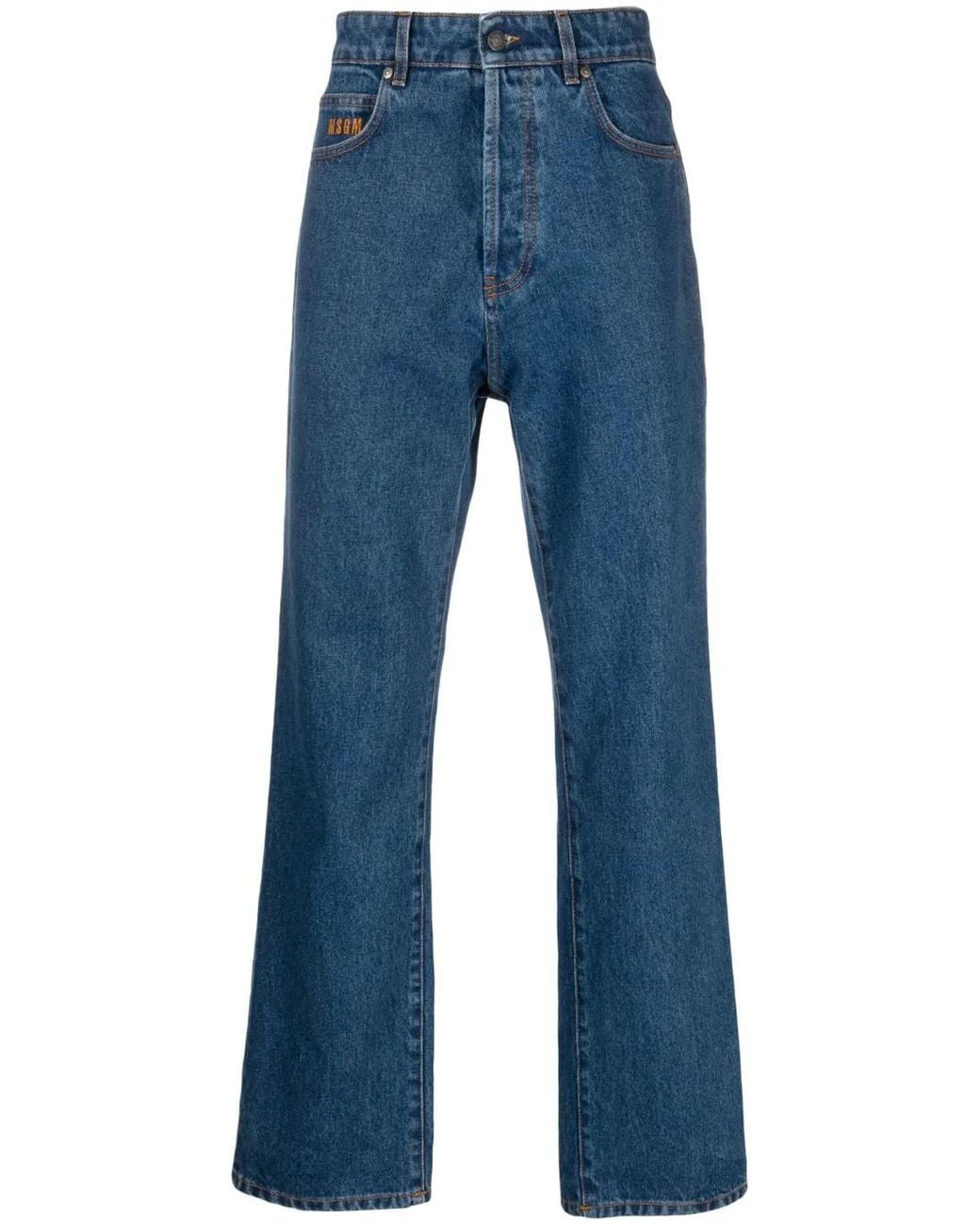 MSGM Blue Logo-Embroidered Straight-Leg Jeans for men