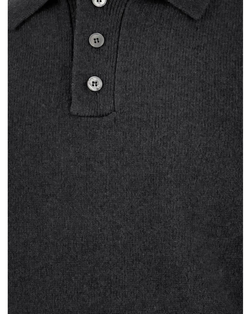 Amaranto Black Button-Placket Polo-Collar Sweater for men