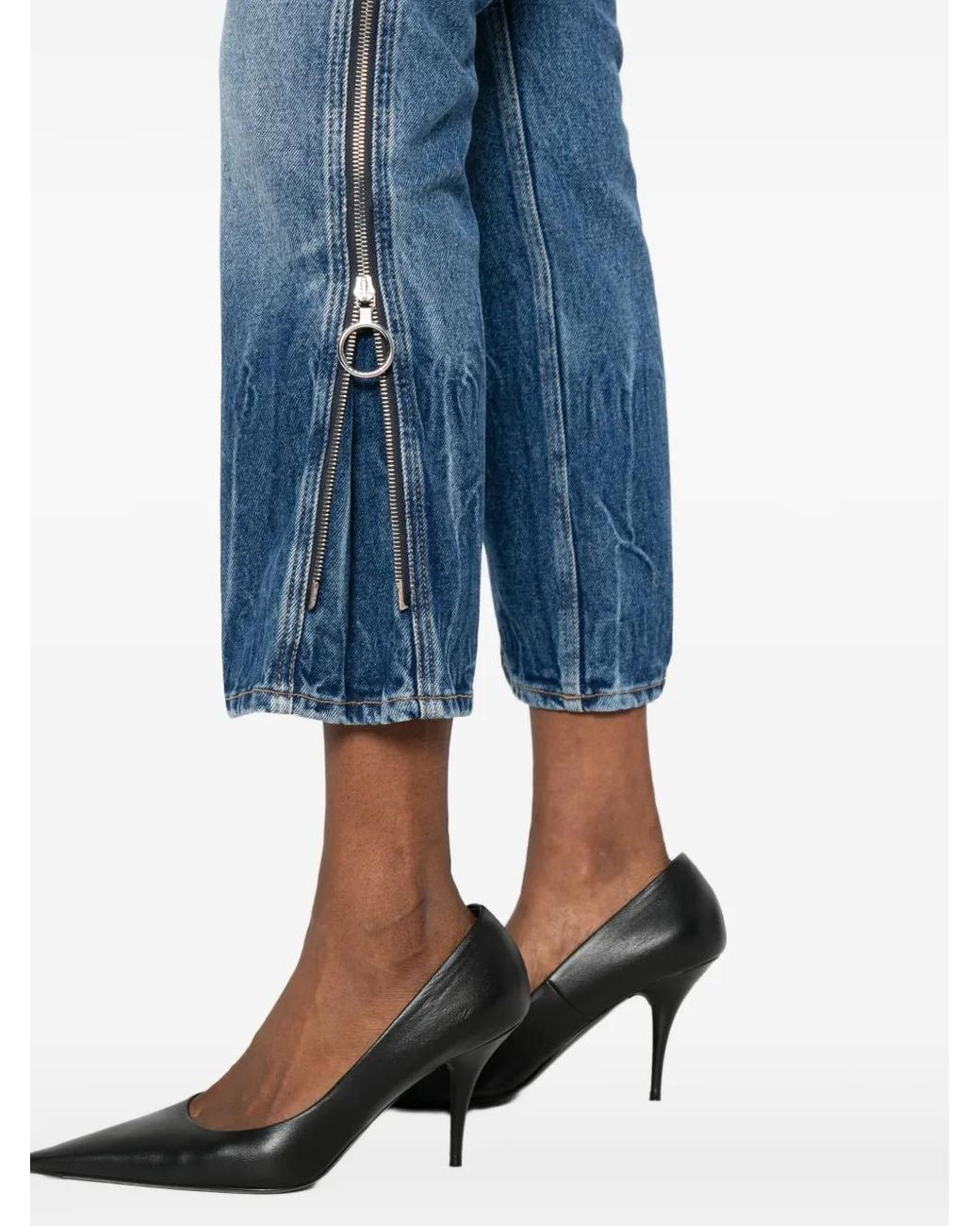 Rabanne Blue Zip-Detail Cropped Jeans