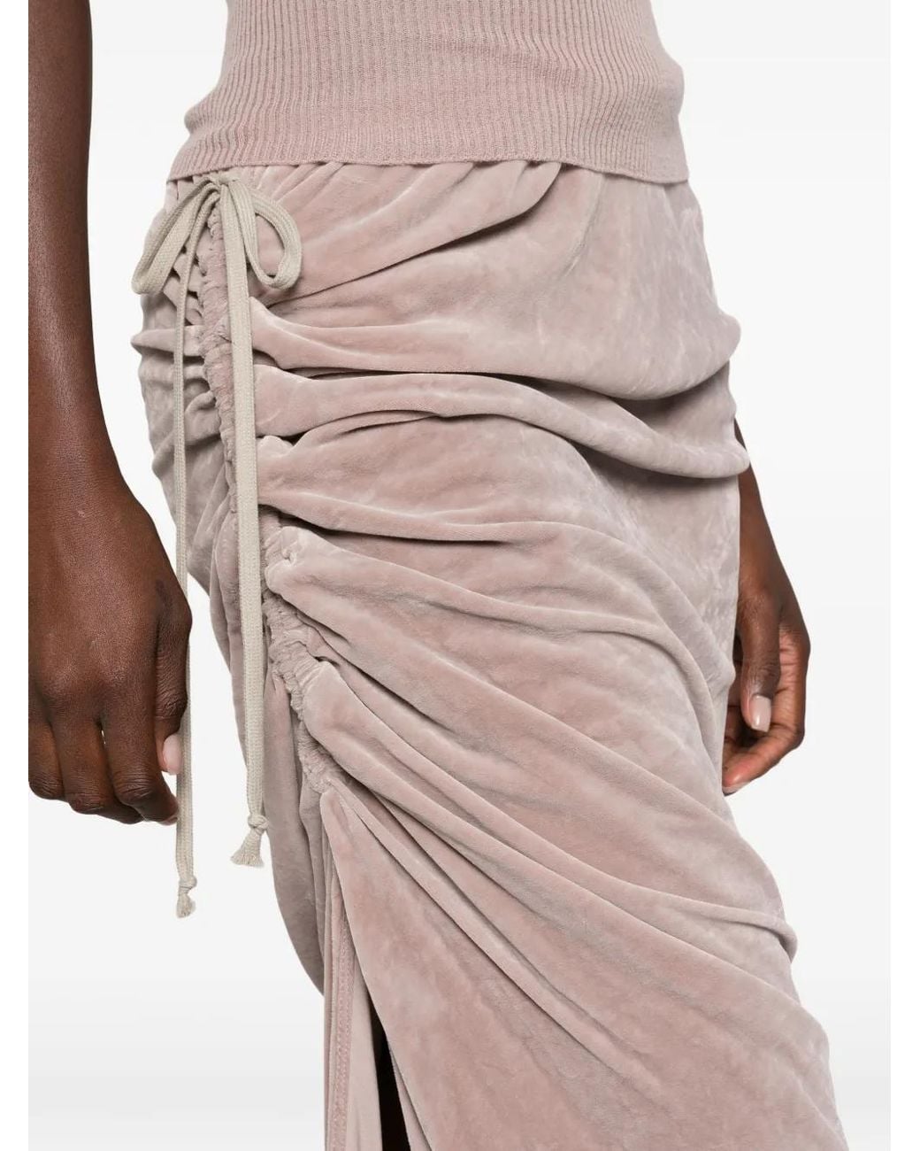 Rick Owens White Edfu Ruched Drawstring Maxi Skirt