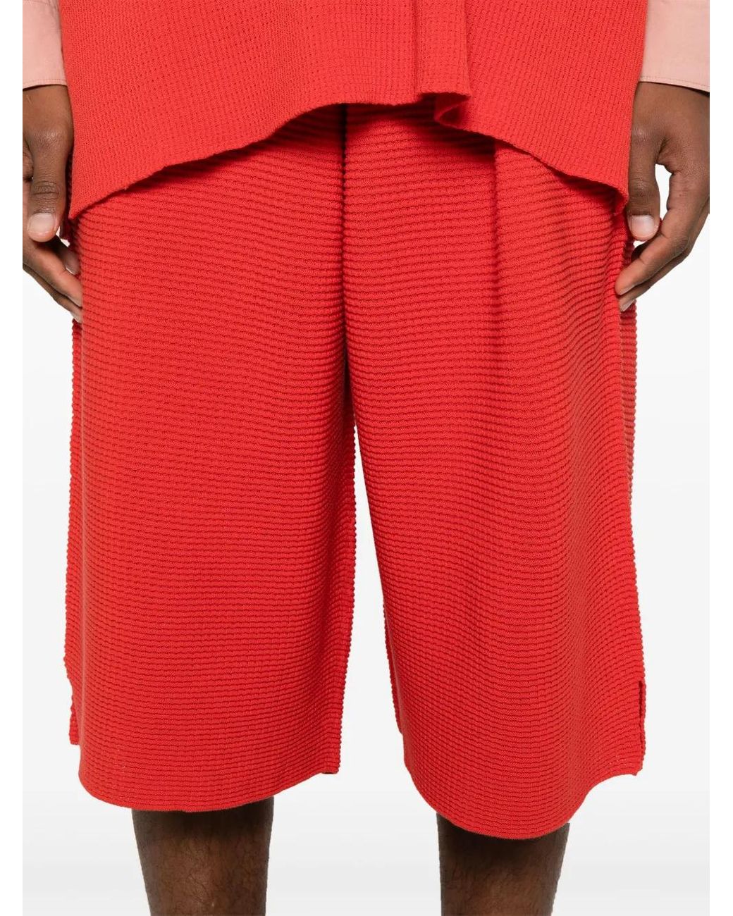 Homme Plissé Issey Miyake Red Cotton Shorts for men