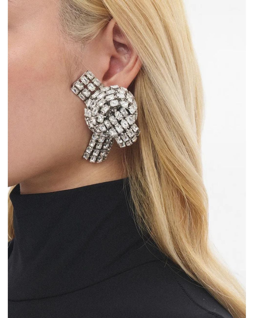 Area White Boucles D'Oreilles À Nœud Serties Pavé De Cristaux