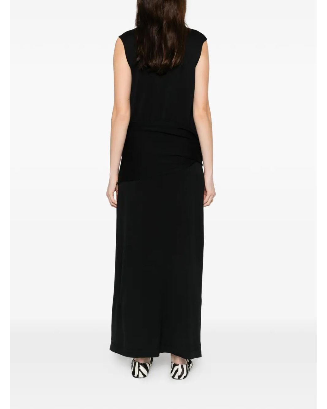 Jil Sander Black V-Neck Draped Maxi Dress