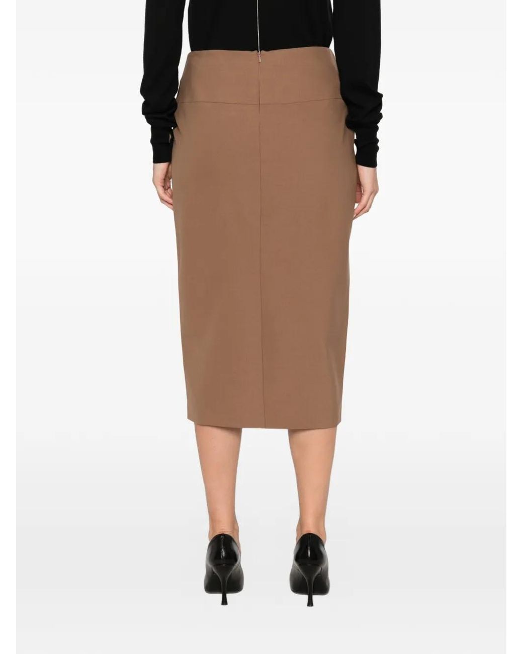 Max Mara Brown Jupe Mi-Longue Volantée À Boucle