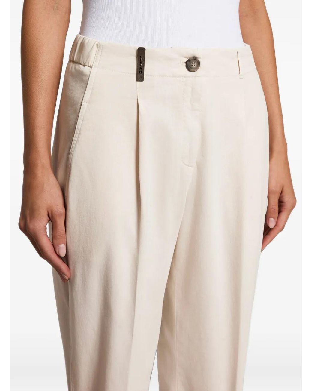 Peserico Natural Pleated Turn-Up Trousers