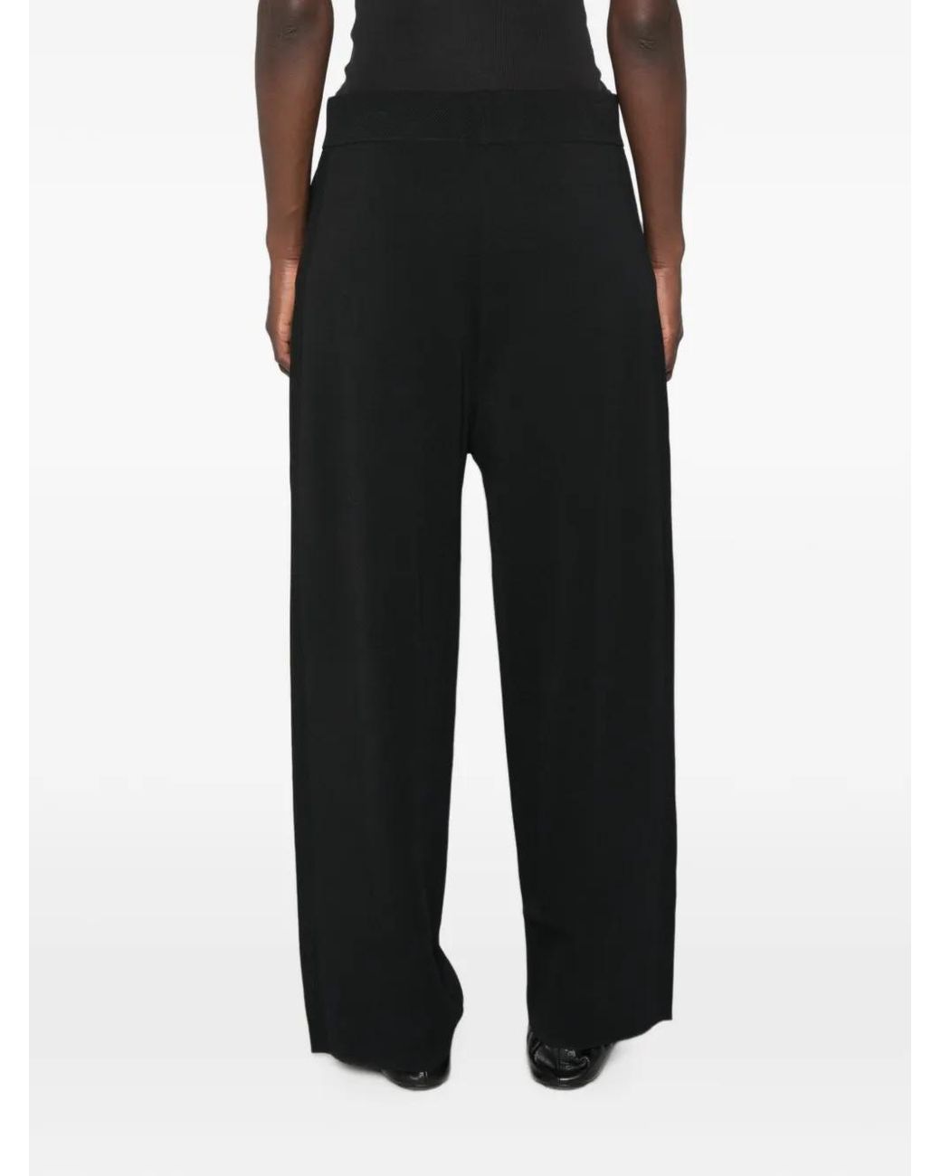 Marina Rinaldi Black Ribbed-Knit Wide-Leg Trousers