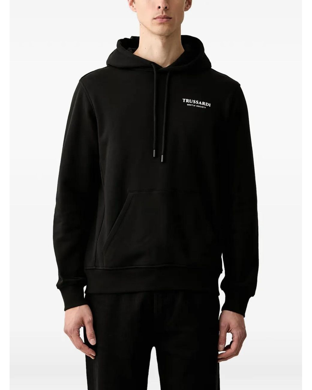 Trussardi Black Logo-Print Drawstring Hoodie for men