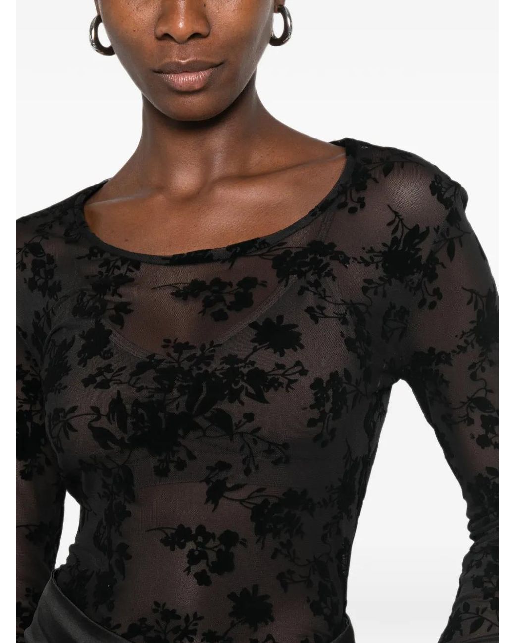 Imperial Black Floral-Devoré Long-Sleeve Top