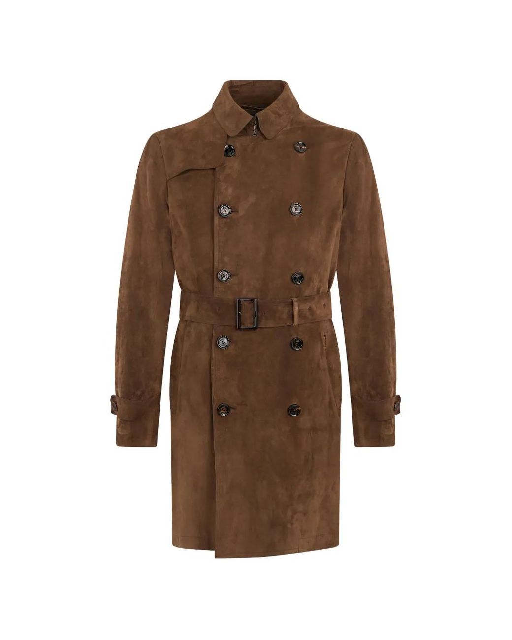 Moorer Brown Vitruvio Double-Breasted Belted Leather Trench Coat for men