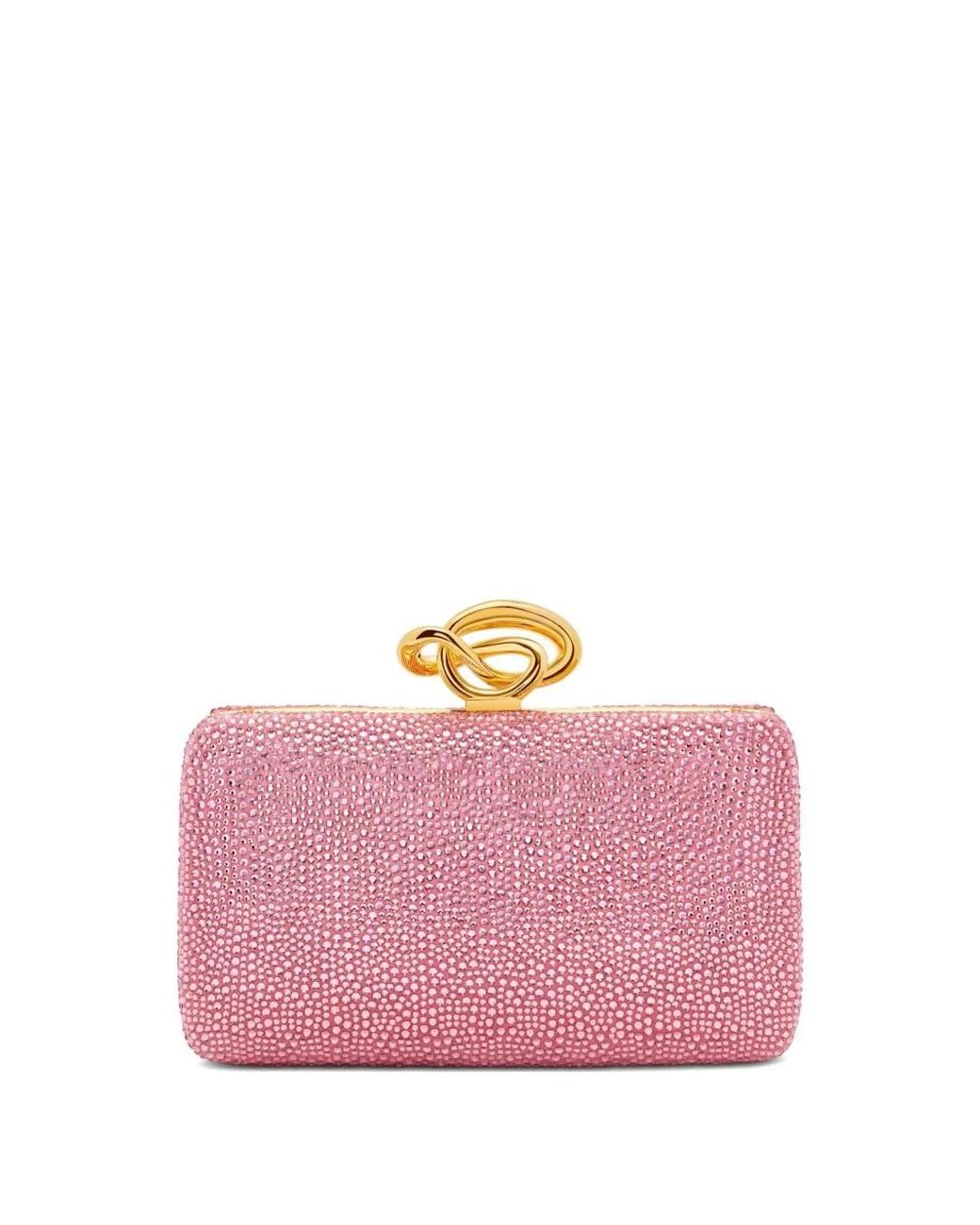 Oscar de la Renta Pink Crystal Knot Handle Clutch Bag
