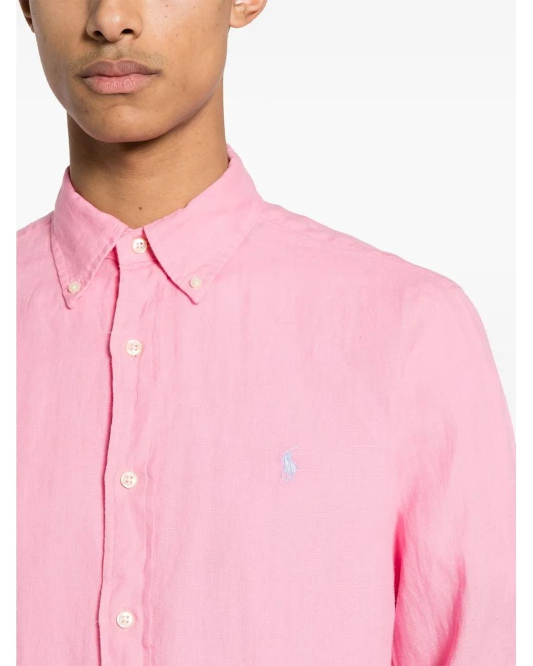 Polo Ralph Lauren Pink Polo Pony-Embroidered Linen Shirt for men