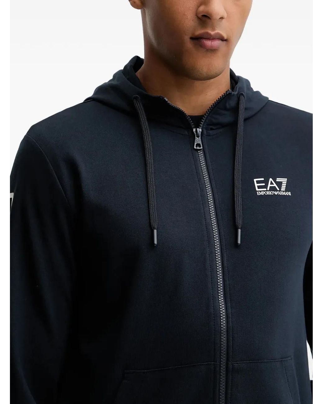 EA7 Blue Logo-Print Zip-Up Hoodie for men