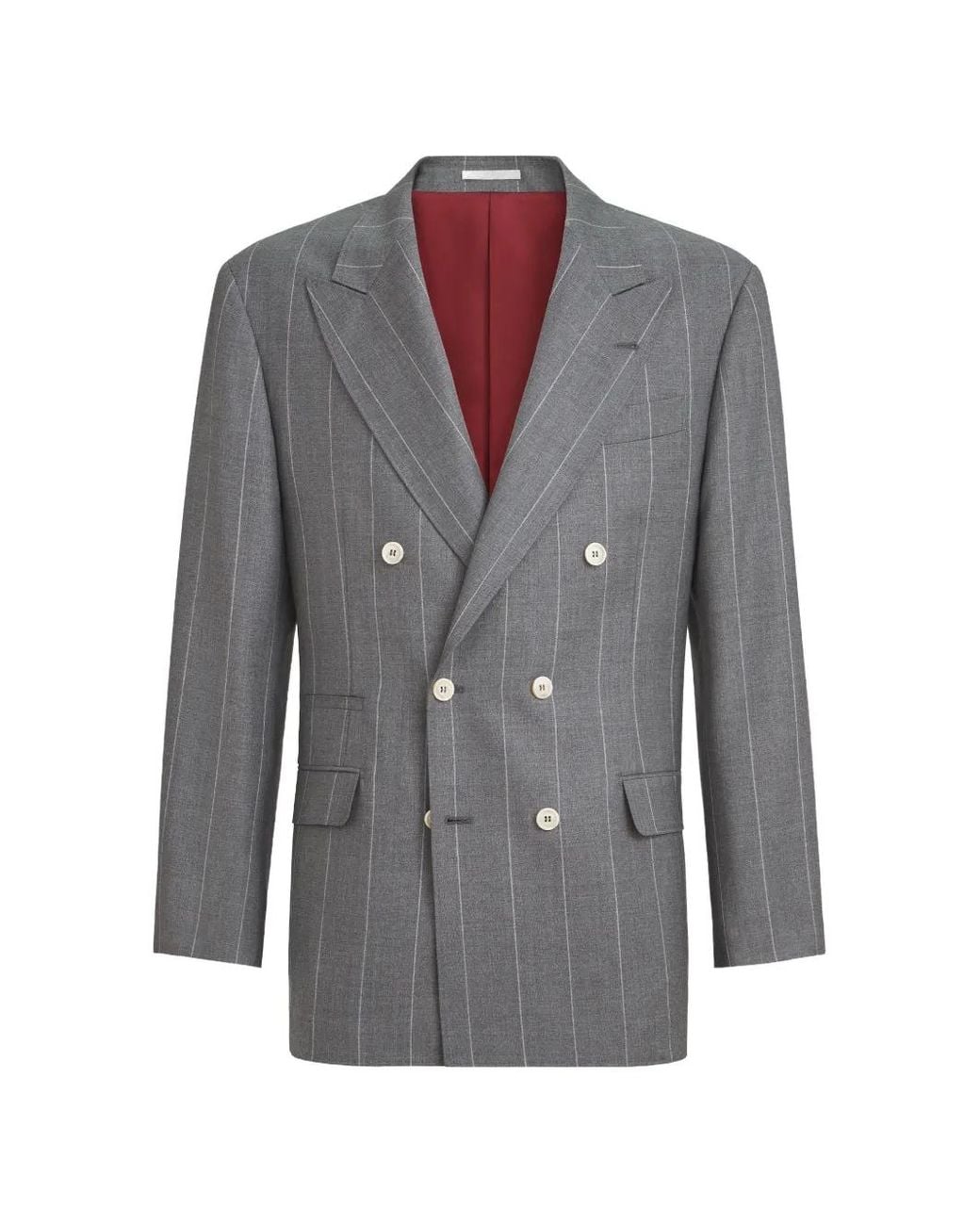 Brunello Cucinelli Gray Virgin Wool Chalk Stripe One-And-A-Half Breasted Tailor Blazer for men