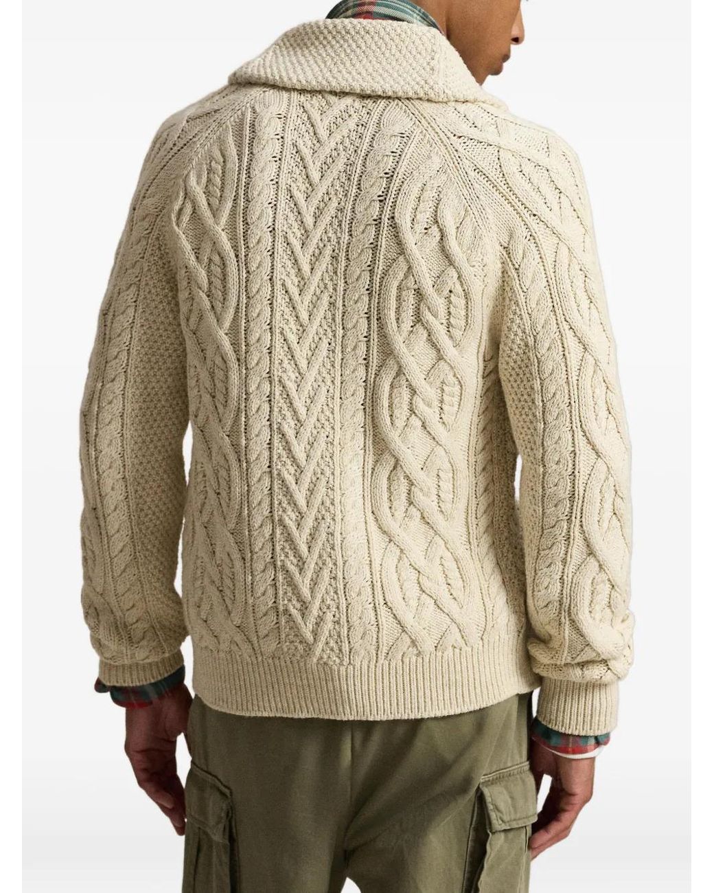 Polo Ralph Lauren White Cable-Knit Shawl-Collar Cardigan for men