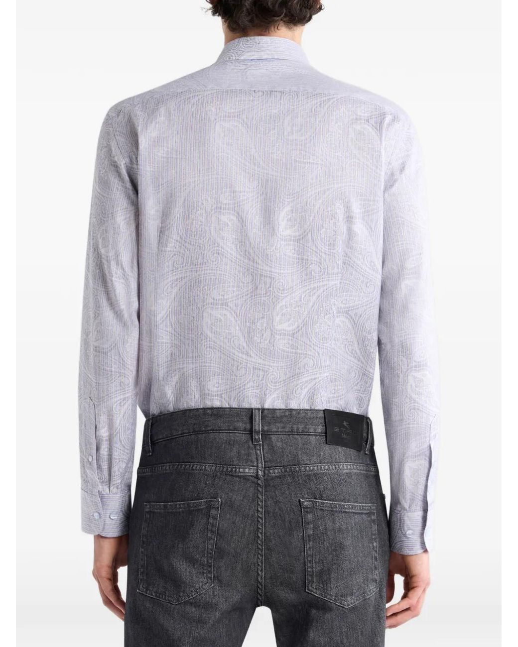 Etro Purple Cotton Jacquard Shirt With Striped Motif And Paisley for men