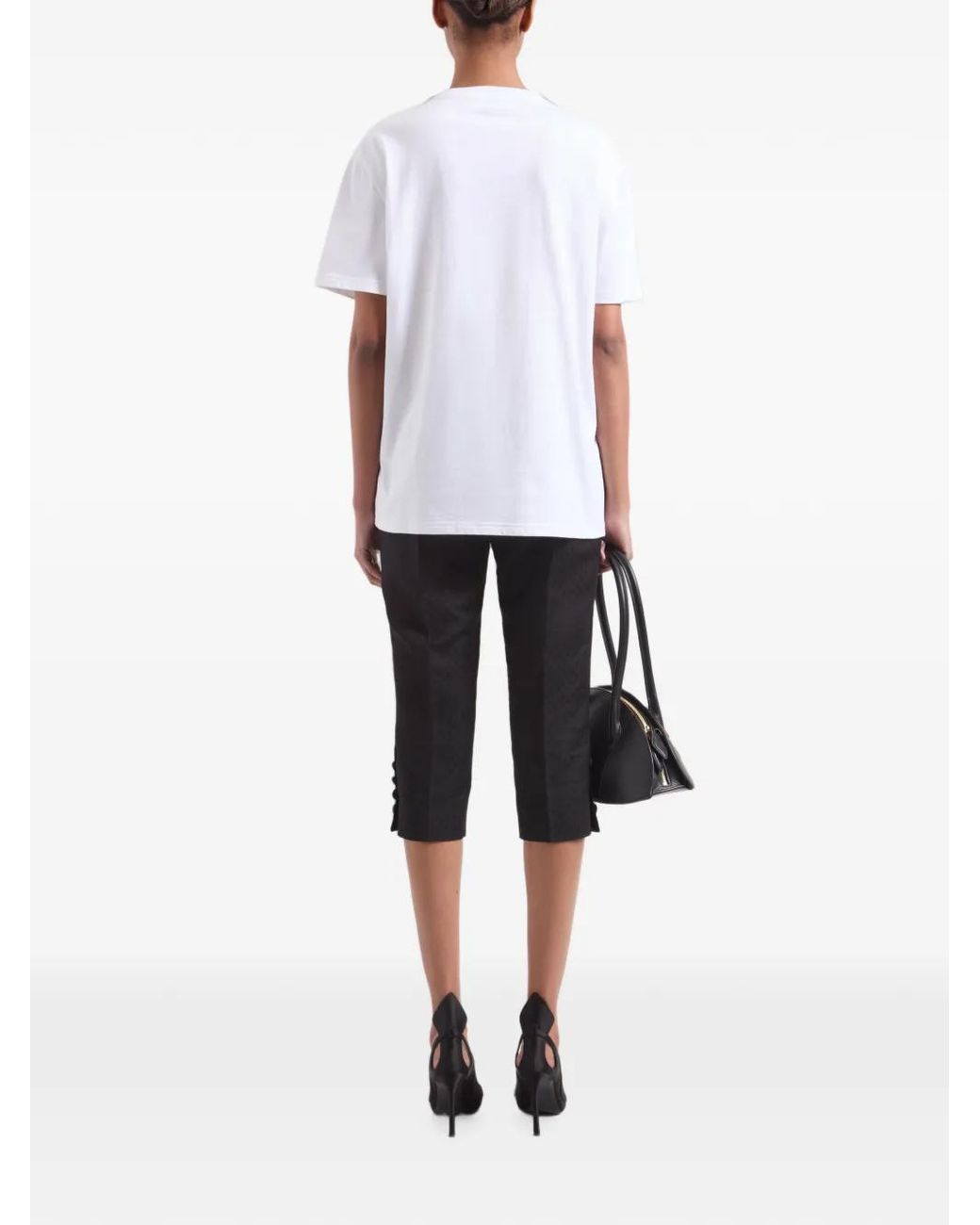 Nina Ricci White Leopard-Print Bow-Detail T-Shirt