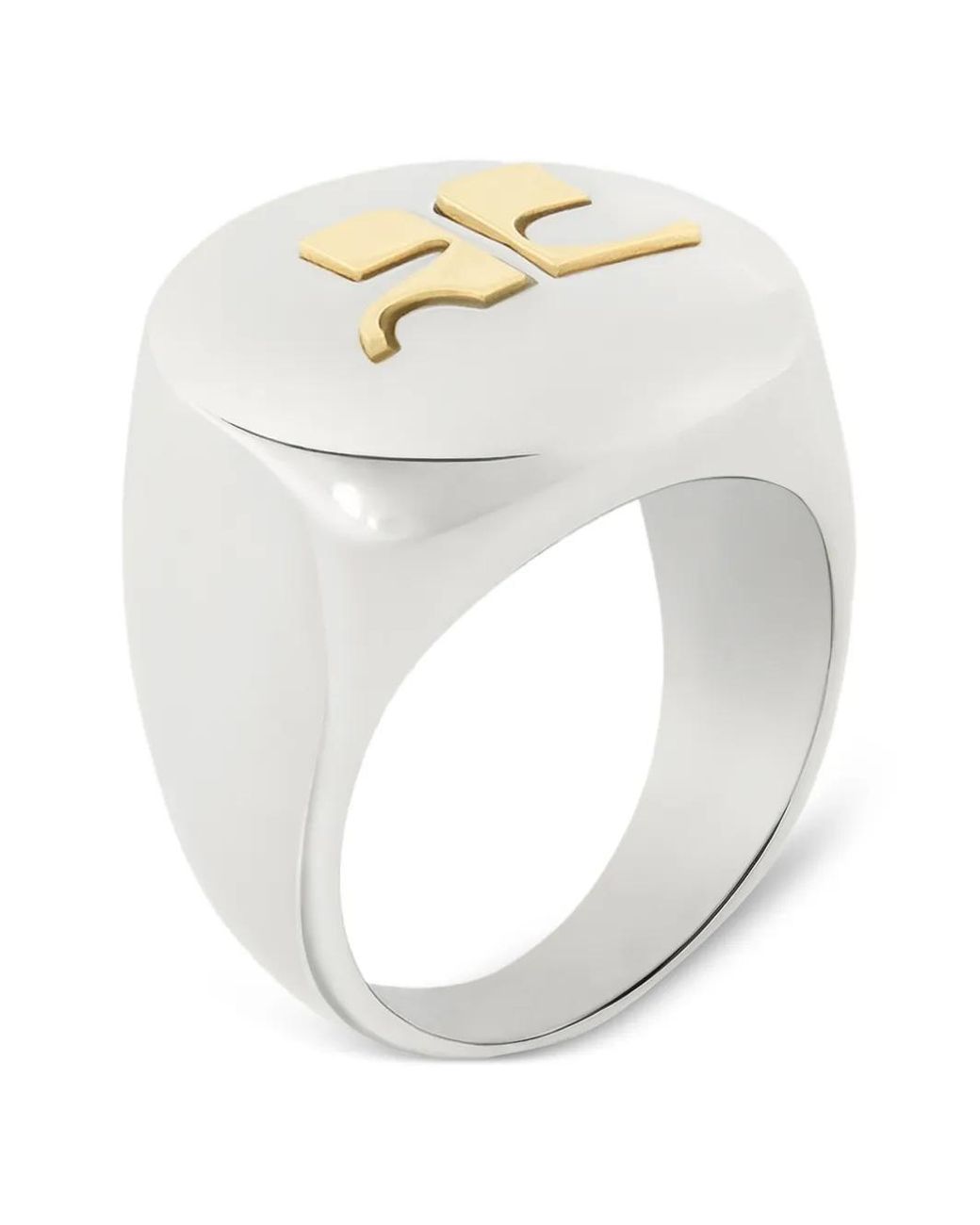 Courreges White Ac Logo-Plaque Signet Ring