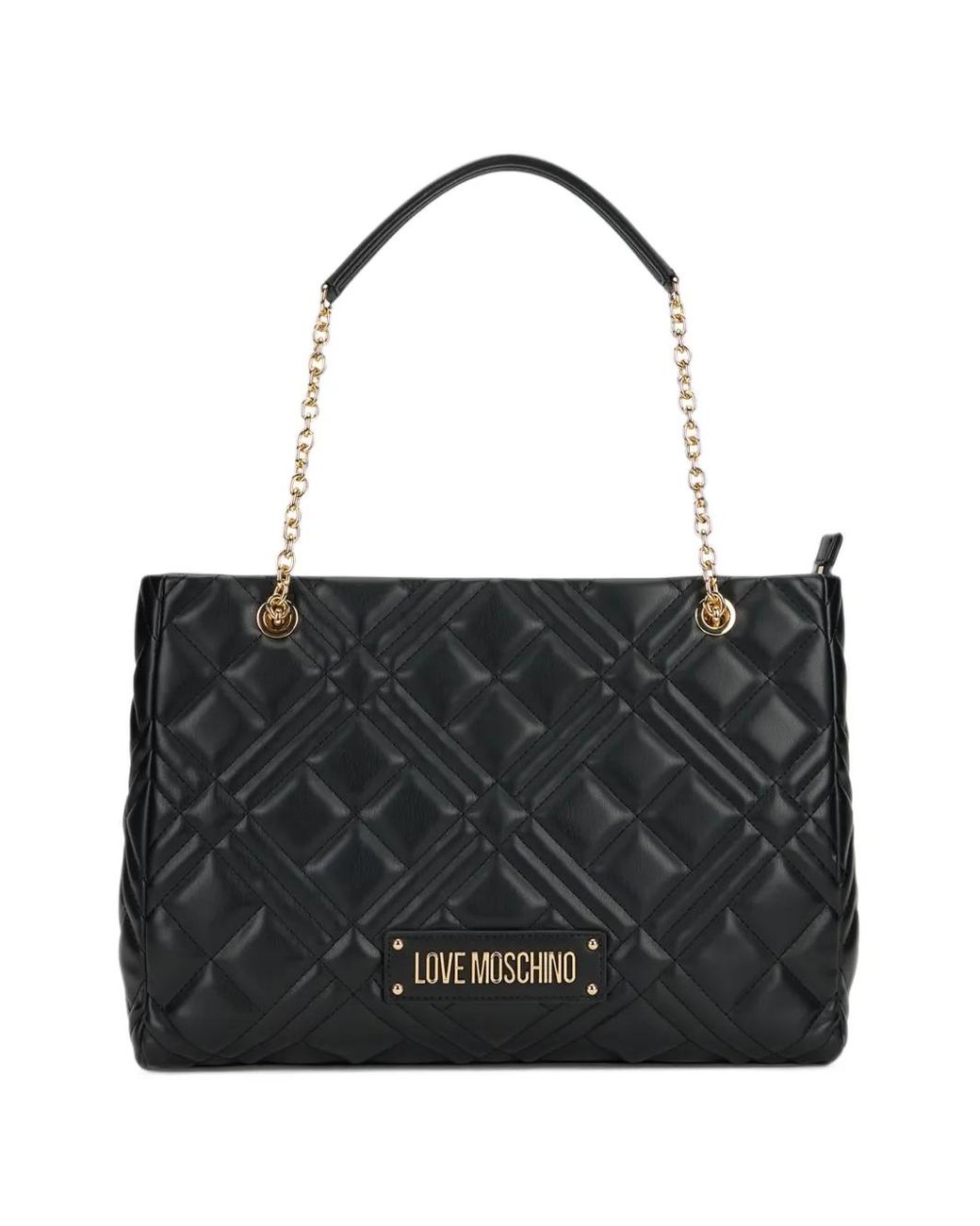 Love Moschino Black Quilted Logo-Plaque Tote Bag