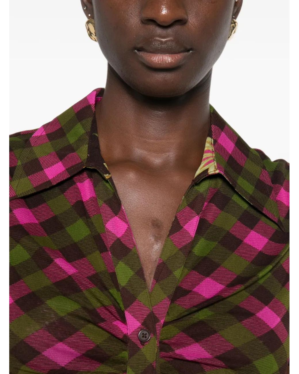 Diane von Furstenberg Brown Zoey Gingham-Print Ruched Midi Dress
