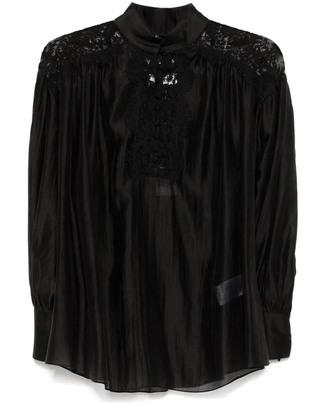 Nissa Black Lace-Detail Blouse
