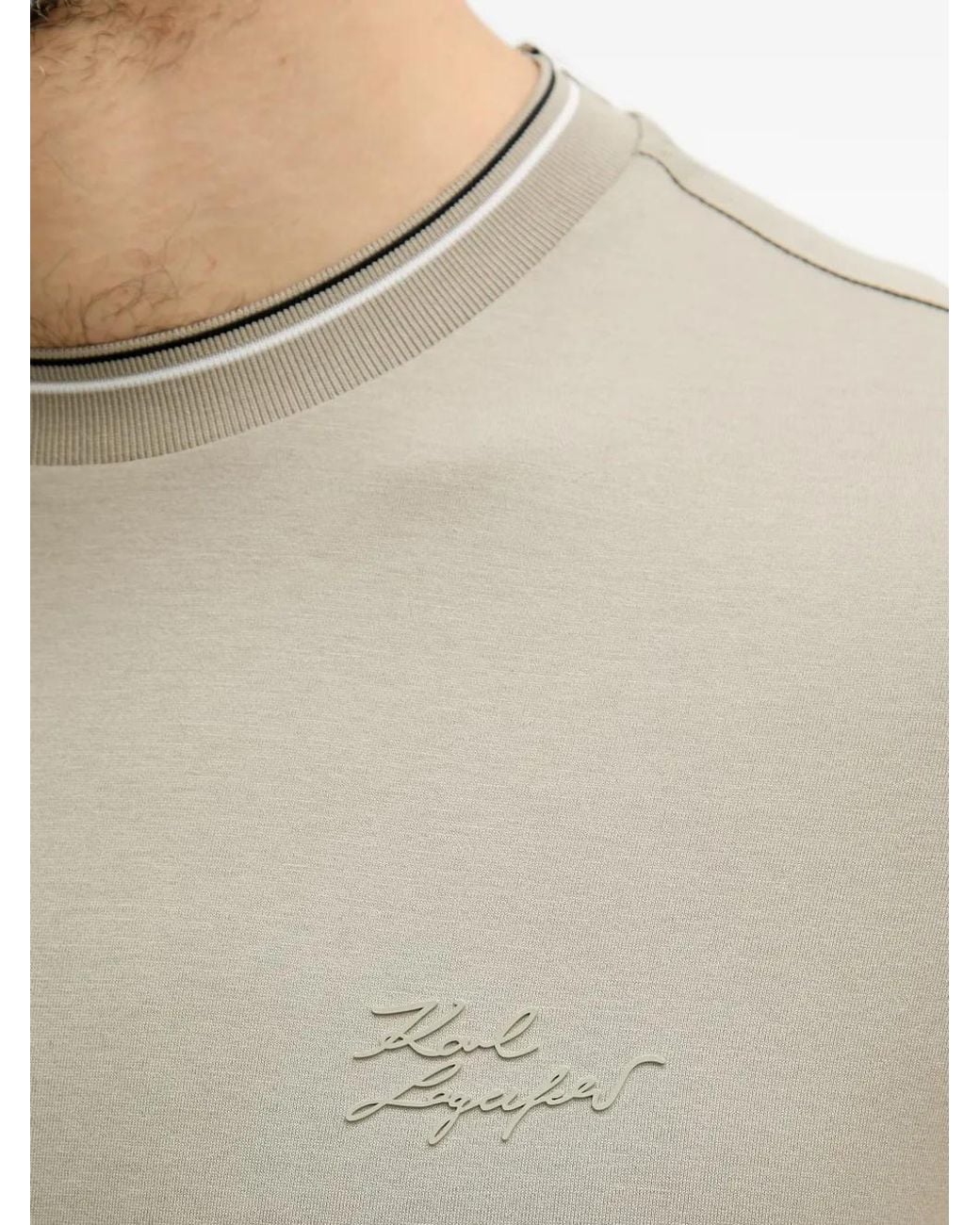 Karl Lagerfeld White Logo-Embroidered Tipped-Trim T-Shirt for men